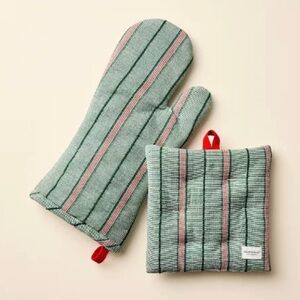 2pc Oven Mitten and Potholder Set Green/Red Stripe - Hearth & Hand Magnolia